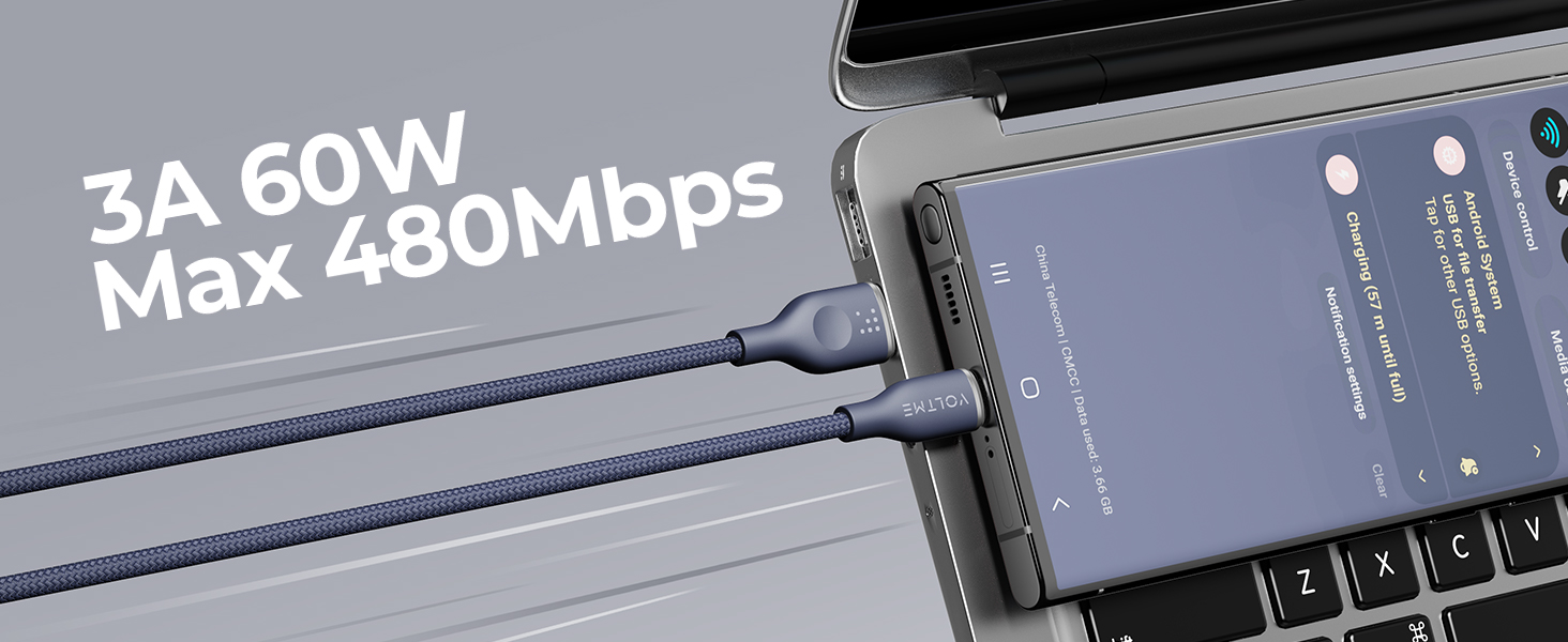 Voltme Powerlink Rugg Double Nylon Cable USB A to Type C 3A