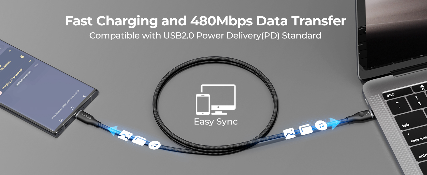 Voltme Powerlink Rugg Double Nylon Cable Type C to Type C 5A
