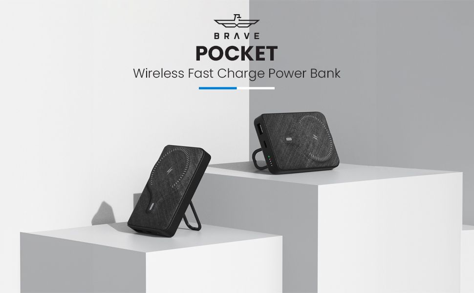 BRAVE 20W 10000mAh Magnetic Mini Pocket Portable Wireless Power Bank with Kickstand and Grip for iPhone 15 Pro Max and Other iPhones