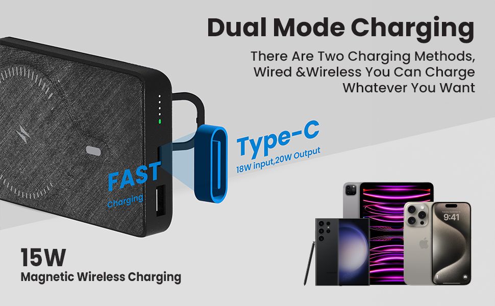 BRAVE 20W 10000mAh Magnetic Mini Pocket Portable Wireless Power Bank with Kickstand and Grip for iPhone 15 Pro Max and Other iPhones