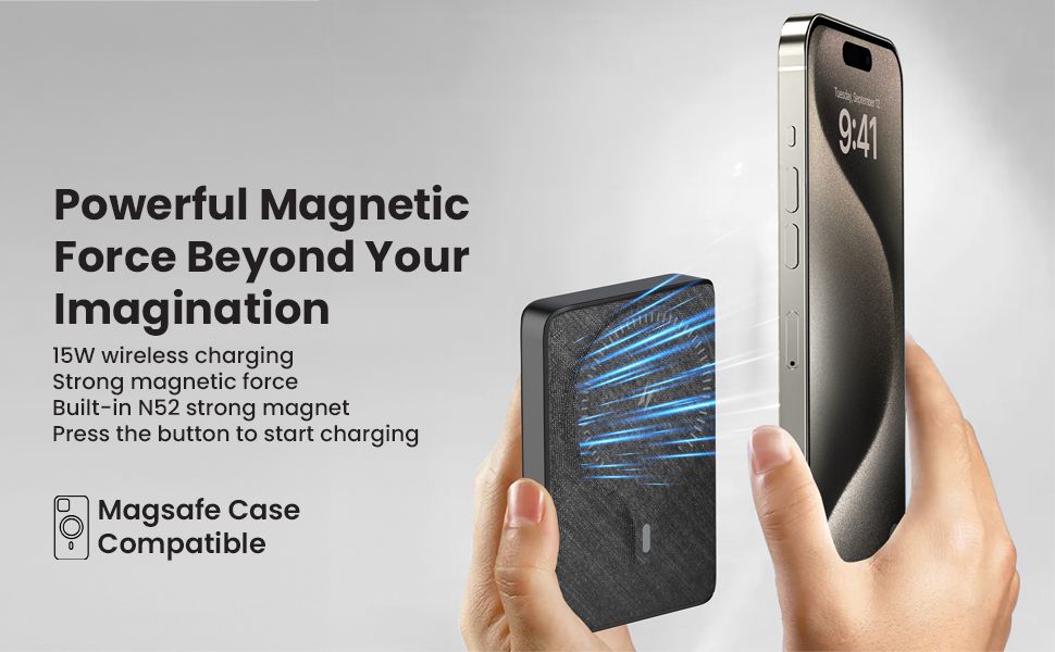 BRAVE 20W 10000mAh Magnetic Mini Pocket Portable Wireless Power Bank with Kickstand and Grip for iPhone 15 Pro Max and Other iPhones