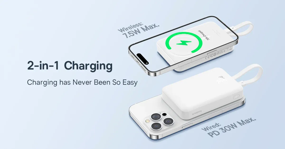 Baseus 10000mAh Magnetic Mini Wireless Fast Charge Power Bank 30W With Built