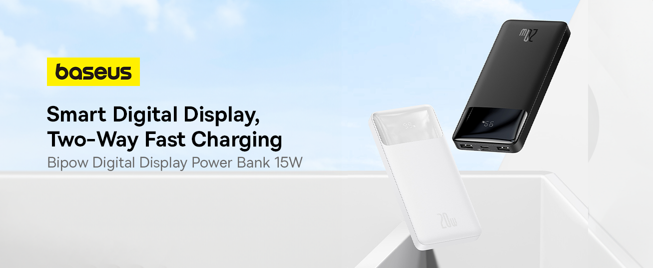 Baseus Bipow 10000mAh Digital Display Power Bank, 20W Fast Charging, 2x USB, Type