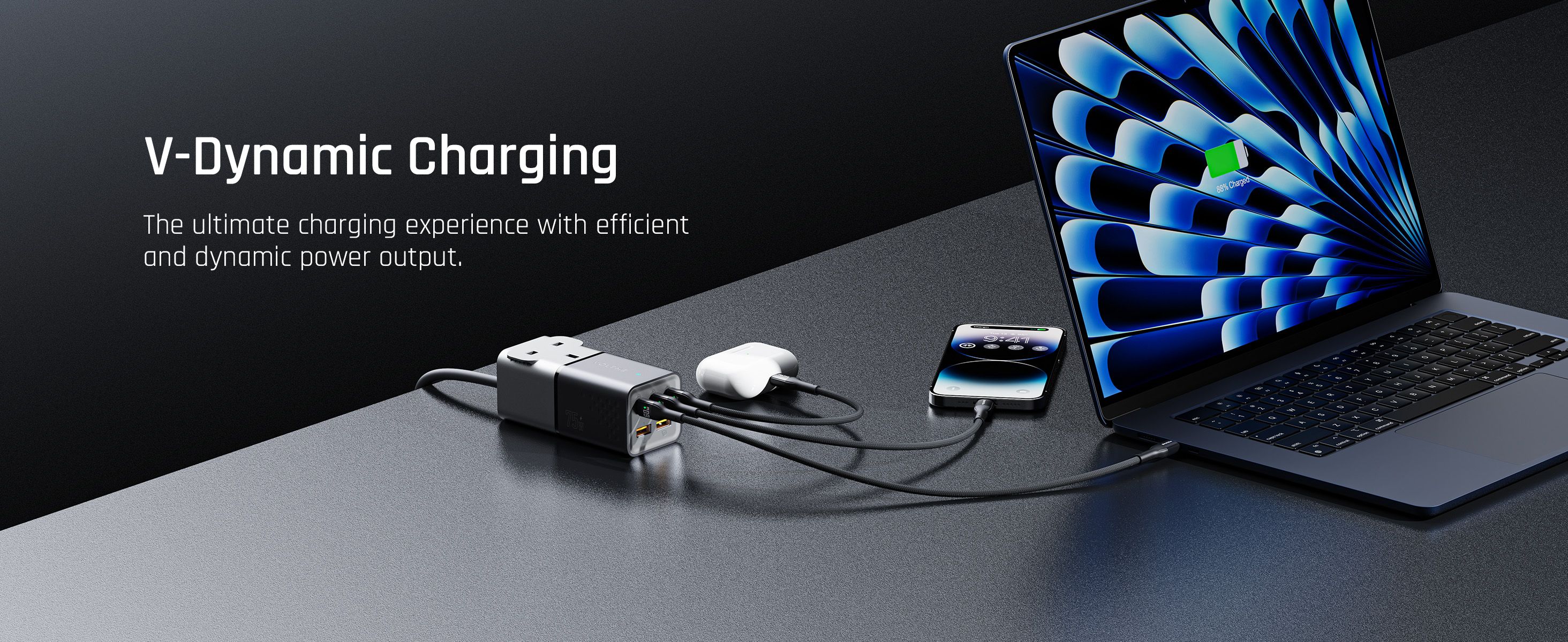 Voltme VITO Go 75W GaN3 EzTravel 6 in 1 Power Strip Charger, 1.8M AC Cord with UK Plug