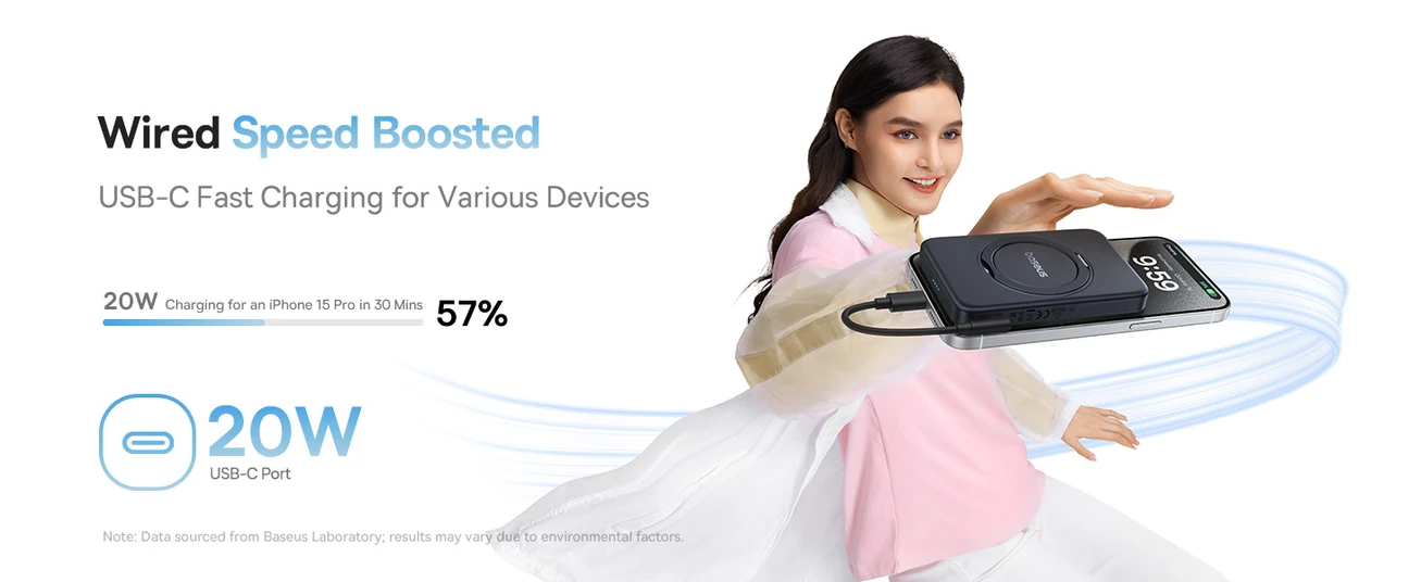 Baseus PicoGo Qi2 Magnetic Power Bank – 5000mAh, 15W Wireless Charging, 20W PD USB
