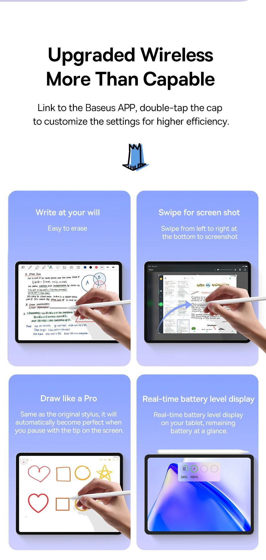 Baseus Smooth Writing 2 Series Wireless Charging Stylus Portable Touch Screen Capacitive Pencil with Nib (Active Wireless Version)