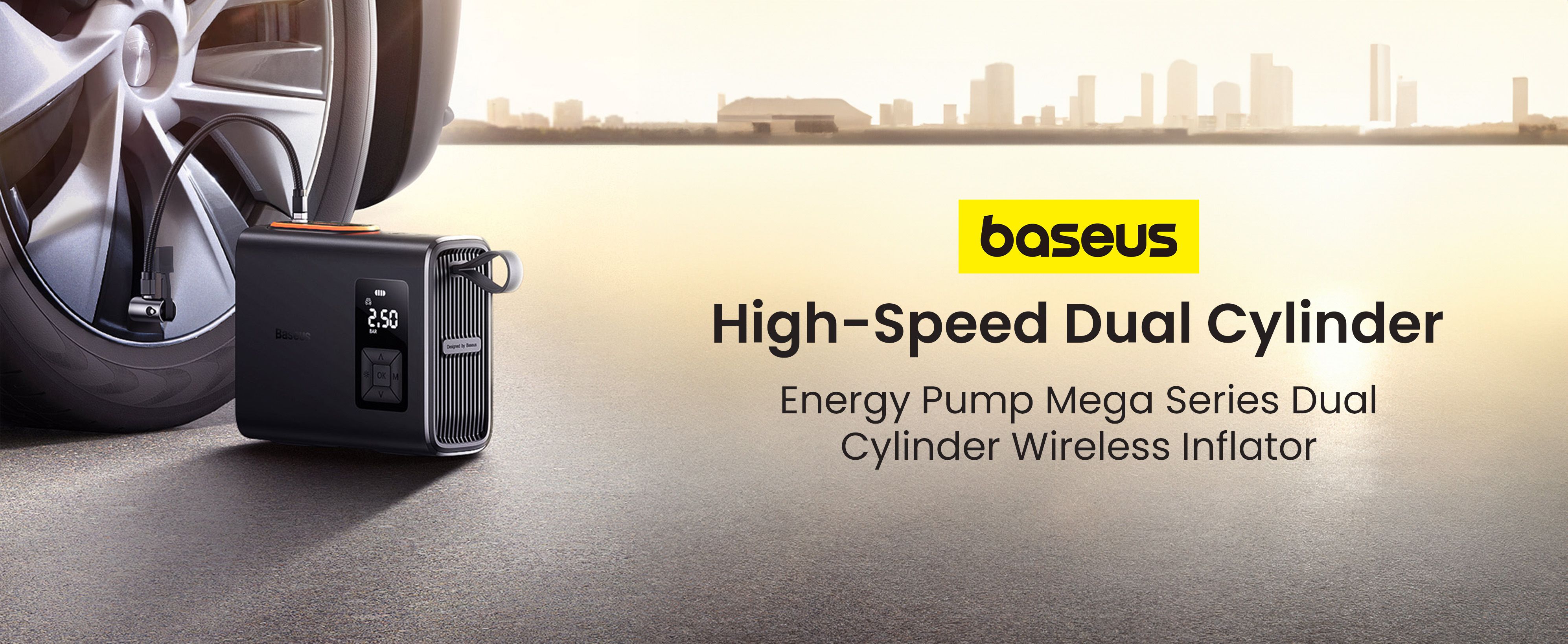 Baseus 6000mAh 150PSI Portable Air Compressor Inflator, Dual Cylinder Wireless Pump with LCD Display for Car, Bicycle, and Ball Inflation