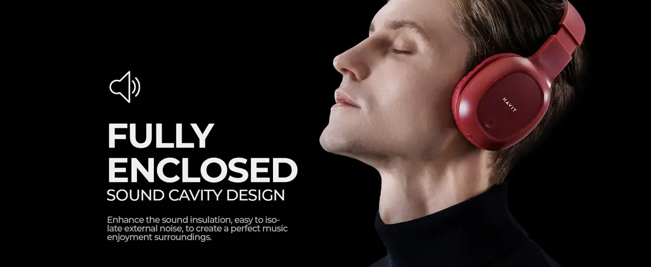HAVIT H2590BT PRO Bluetooth Headphones – HD Sound, Bluetooth 5.3, 14H Battery Life, Foldable Design, Noise Isolation, Micro SD, FM Radio, AUX