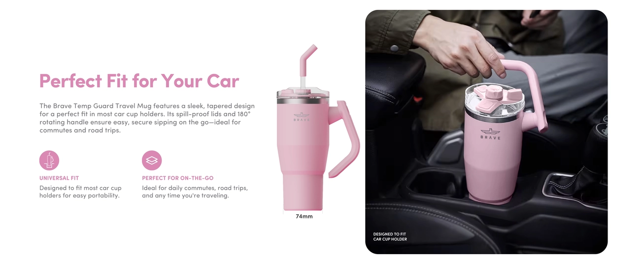 Brave Temp Guard Vacuum Insulated Travel Mug – 180° Rotating Handle, 24H Cold &amp; 12H Hot Retention, Leak