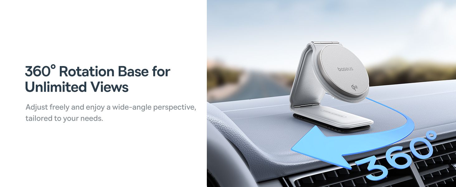 Baseus C02 PrimeTrip Series Mega Magnetic Wireless Charging Car Phone Holder with 15W Qi2 MagSafe – 360° Adjustable, Foldable Dashboard Mount – Black​