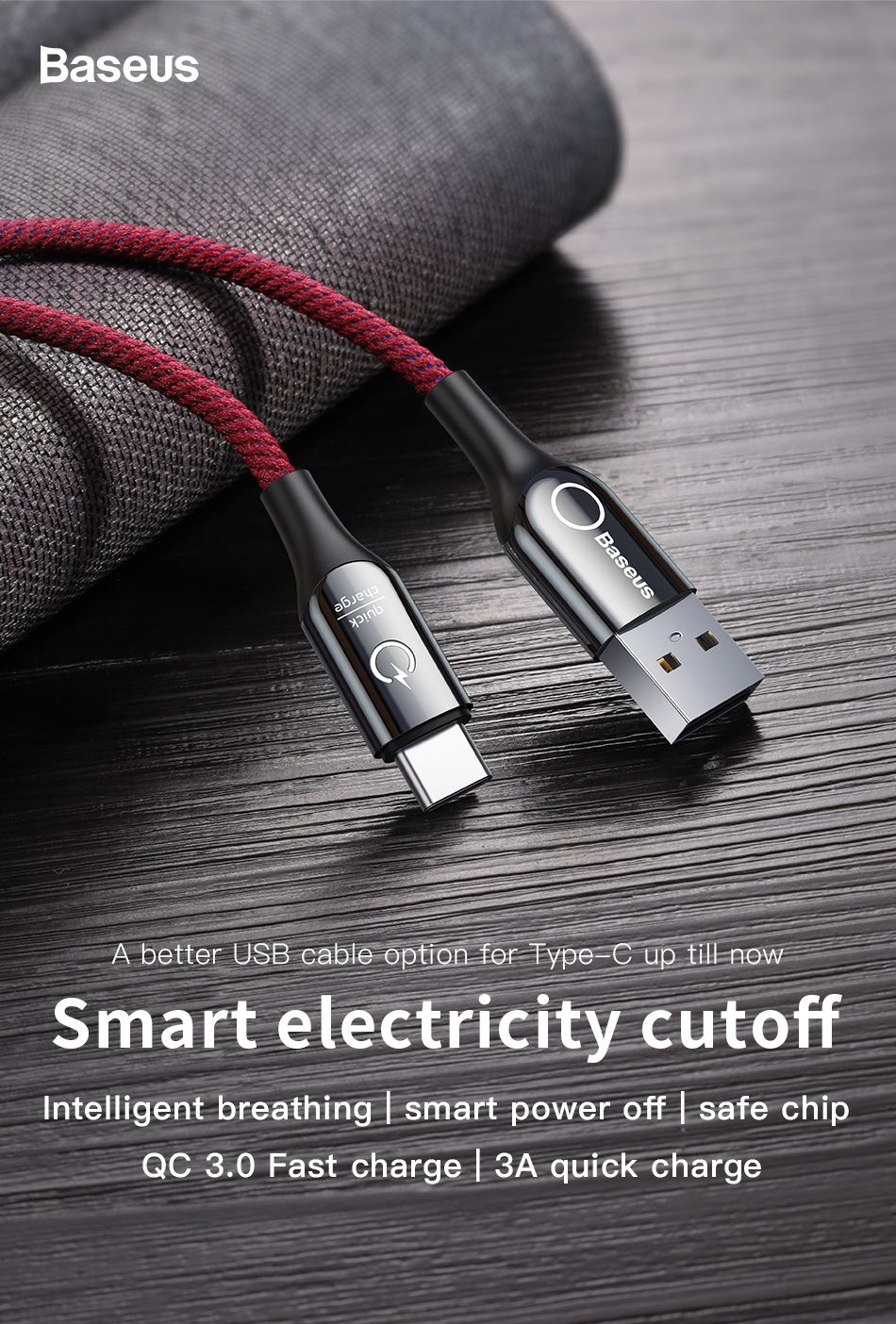 Baseus SmartGlow Lightning Cable – 1M Auto Power
