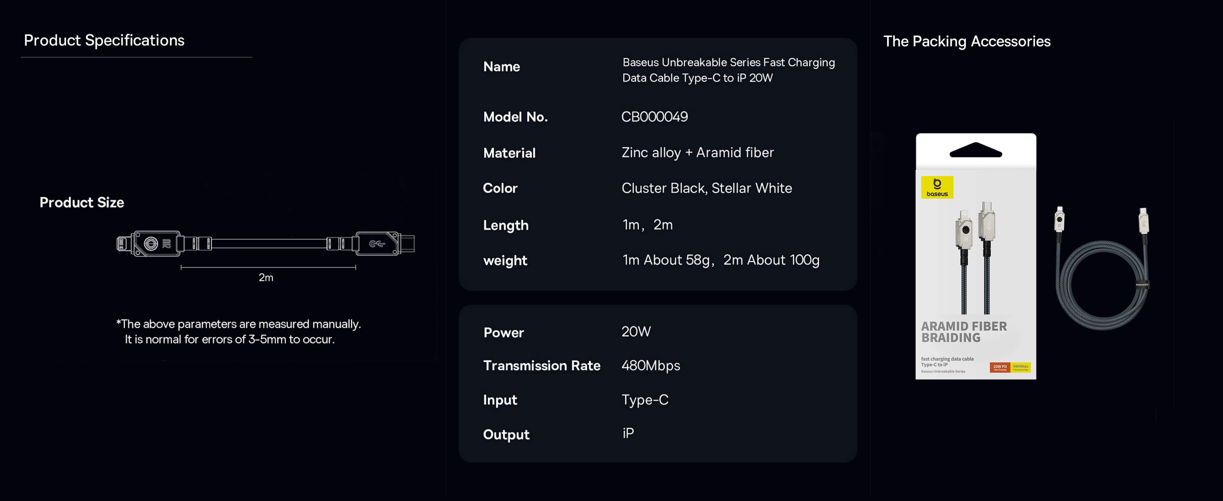 Baseus Unbreakable Series 20W PD Fast Charging Data Cable Type