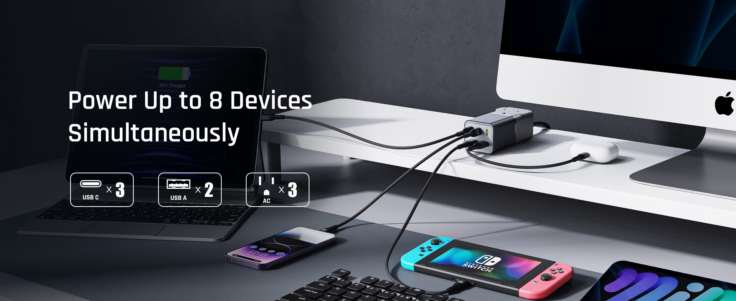 Voltme VITO Go 75W GaN3 EzTravel 6 in 1 Power Strip Charger, 1.8M AC Cord with UK Plug