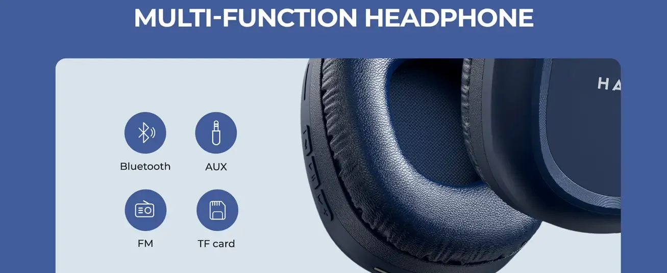 HAVIT H2590BT PRO Bluetooth Headphones – HD Sound, Bluetooth 5.3, 14H Battery Life, Foldable Design, Noise Isolation, Micro SD, FM Radio, AUX