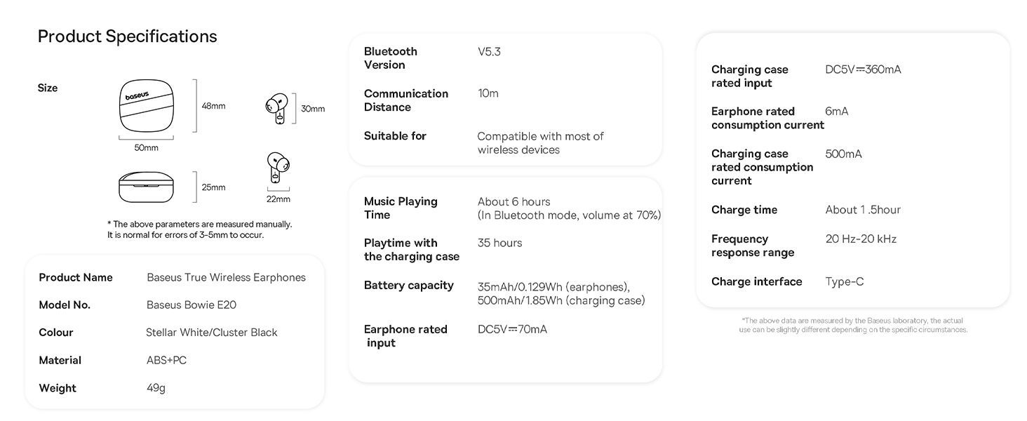 Baseus Bowie E20 True Wireless Earbuds With 2 ENC Mics, 33H Playtime