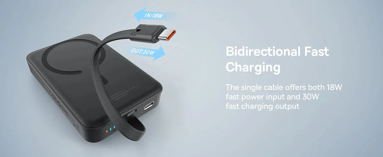 Baseus 10000mAh Magnetic Mini Wireless Fast Charge Power Bank 30W With Built