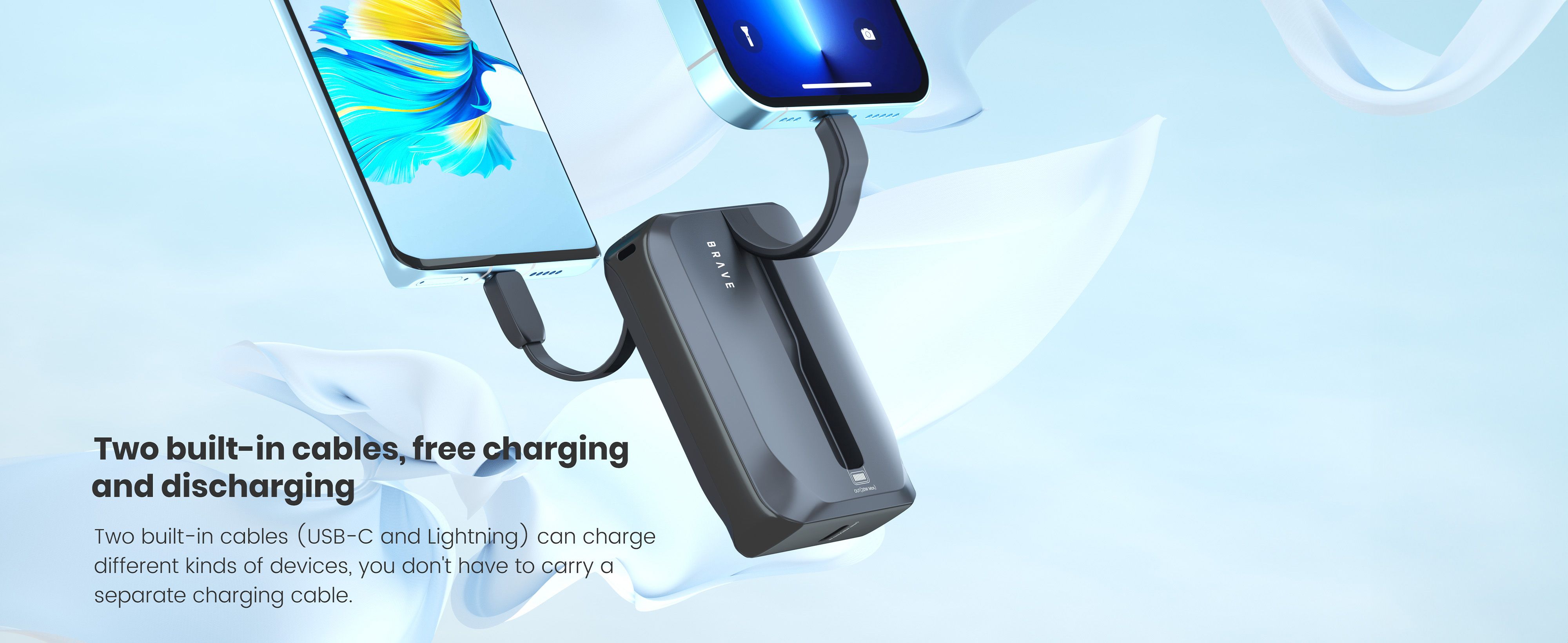Brave 10000mAh Power Bank Support PD 20W and USB A 22.5W Fast Charging with Built