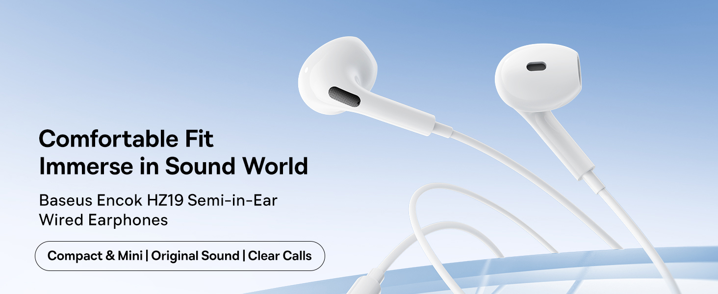 Baseus Encok Wired Earphones with 3.5mm Jack – Moon White