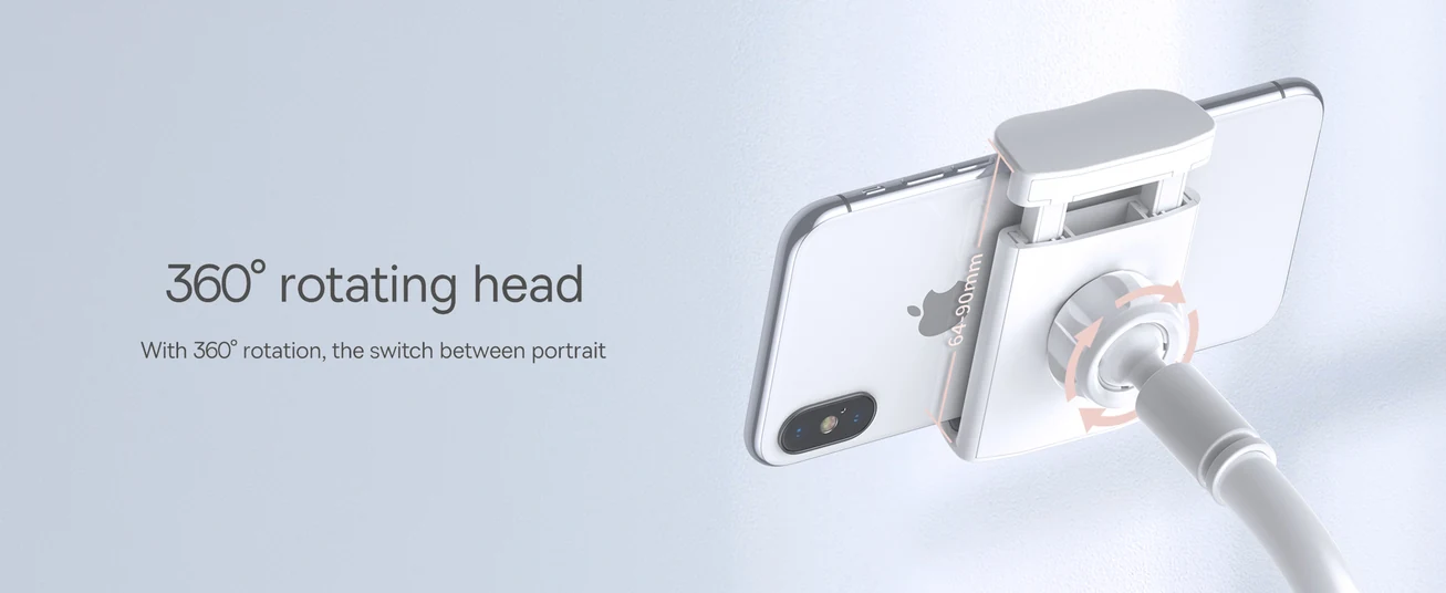 Baseus 360° Rotating Flexible Long Arm Phone Holder – Adjustable Clamp Mount for Bed, Desk, Kitchen; Compatible with iPhone, Samsung, Xiaomi, Tablets