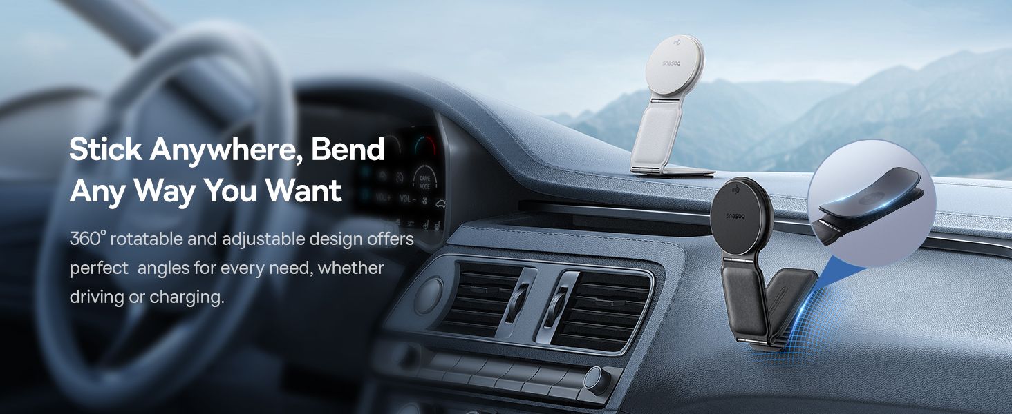 Baseus C02 PrimeTrip Series Mega Magnetic Wireless Charging Car Phone Holder with 15W Qi2 MagSafe – 360° Adjustable, Foldable Dashboard Mount – Black​