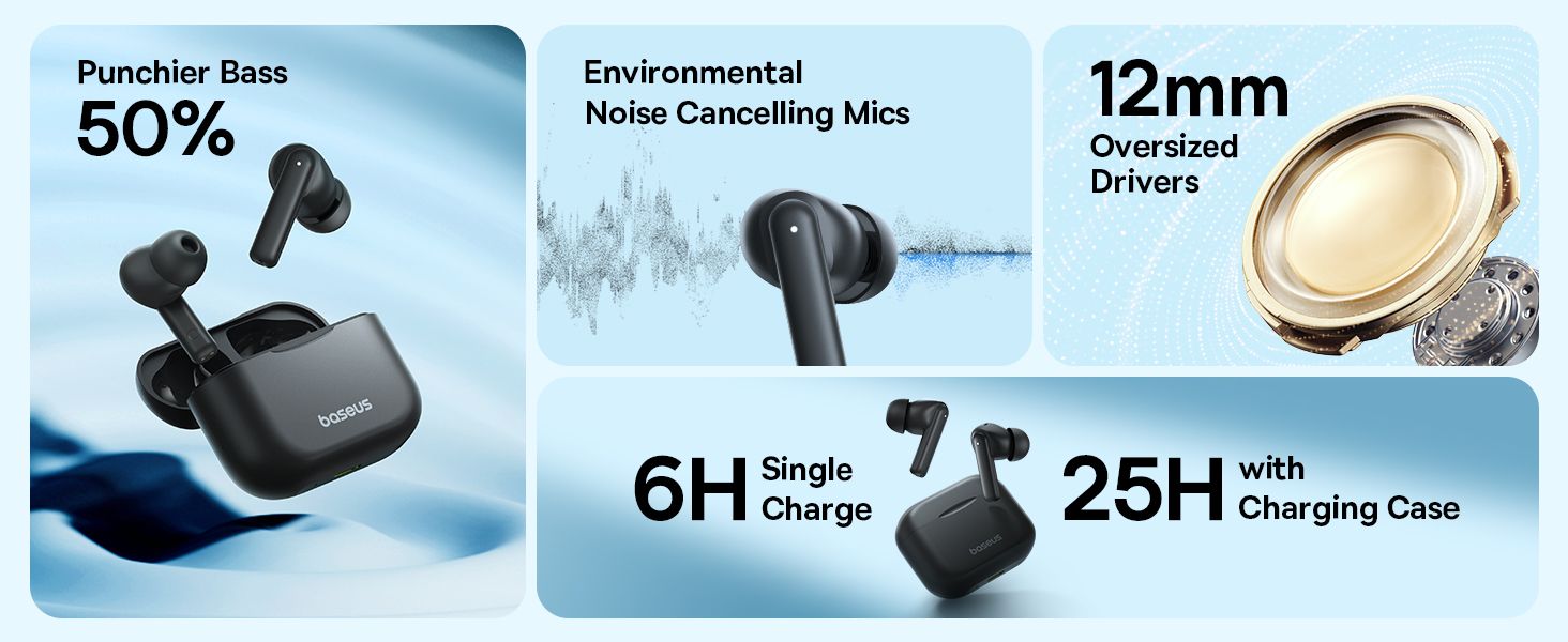 Baseus Bowie E17 True Wireless Bluetooth Earphones With Dual Mic ENC &amp; Punchy Bass