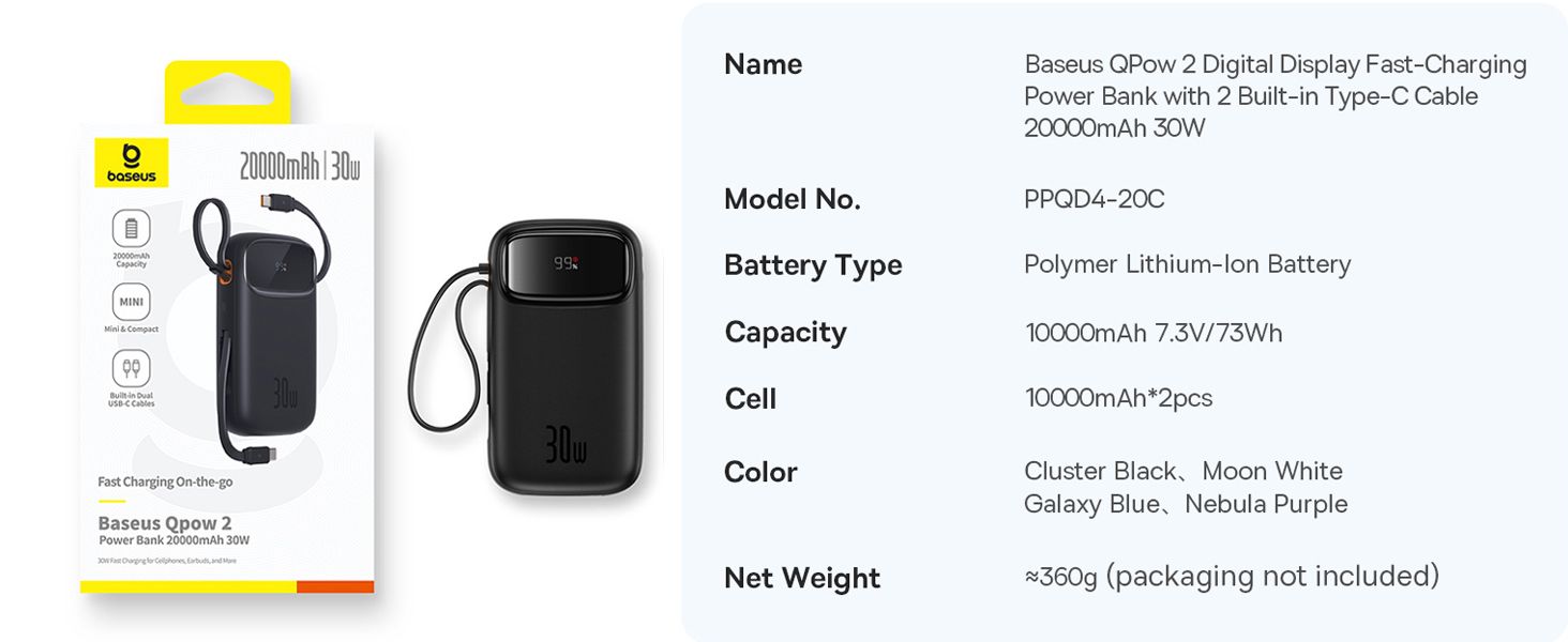 Baseus QPow2 20000mAh 30W Power Bank