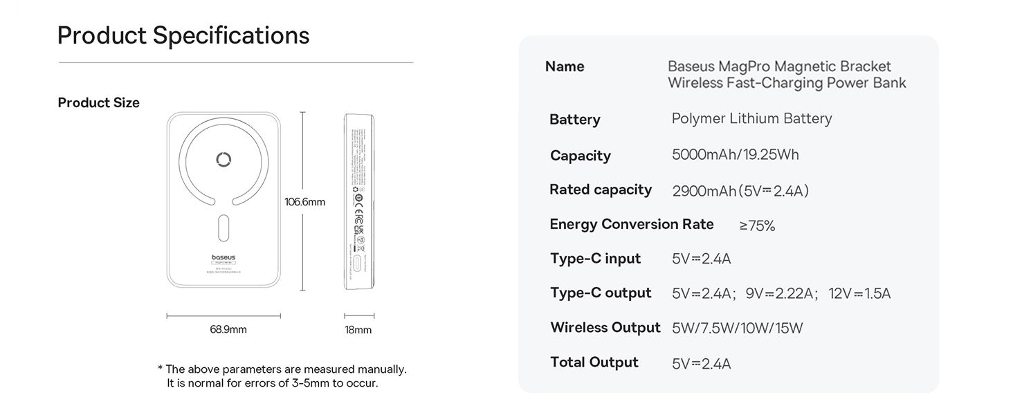 Baseus MagPro 5000mAh Wireless Fast Charging Power Bank PD 20W  With Magnetic Stand