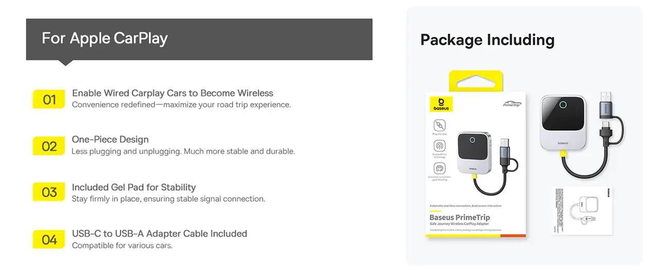 Baseus Prime Trip Safe Journey Wireless CarPlay Adapter for iPhone