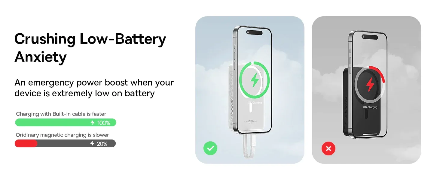 Baseus 10000mAh Magnetic Mini Wireless Fast Charge Power Bank 30W With Built