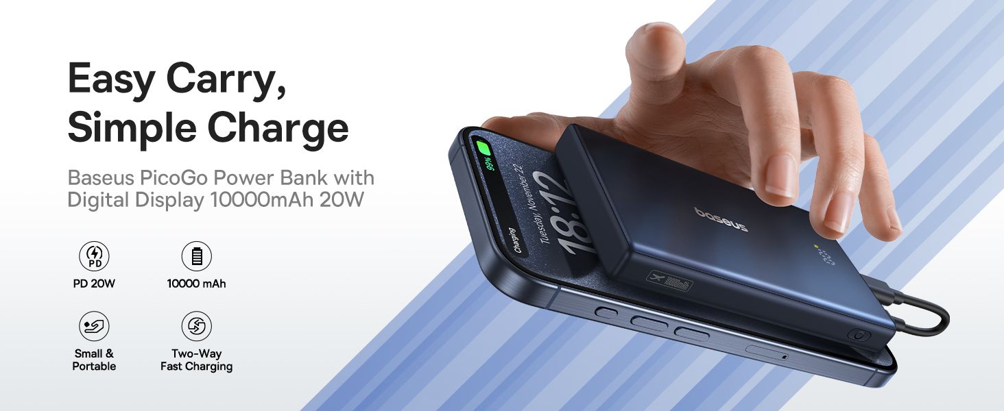 Baseus PicoGo 10000mAh Power Bank with Digital Display 20W Fast Charging