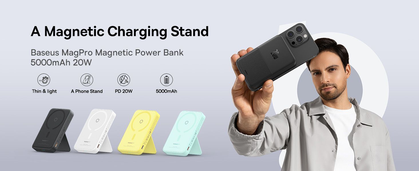 Baseus MagPro 5000mAh Wireless Fast Charging Power Bank PD 20W  With Magnetic Stand