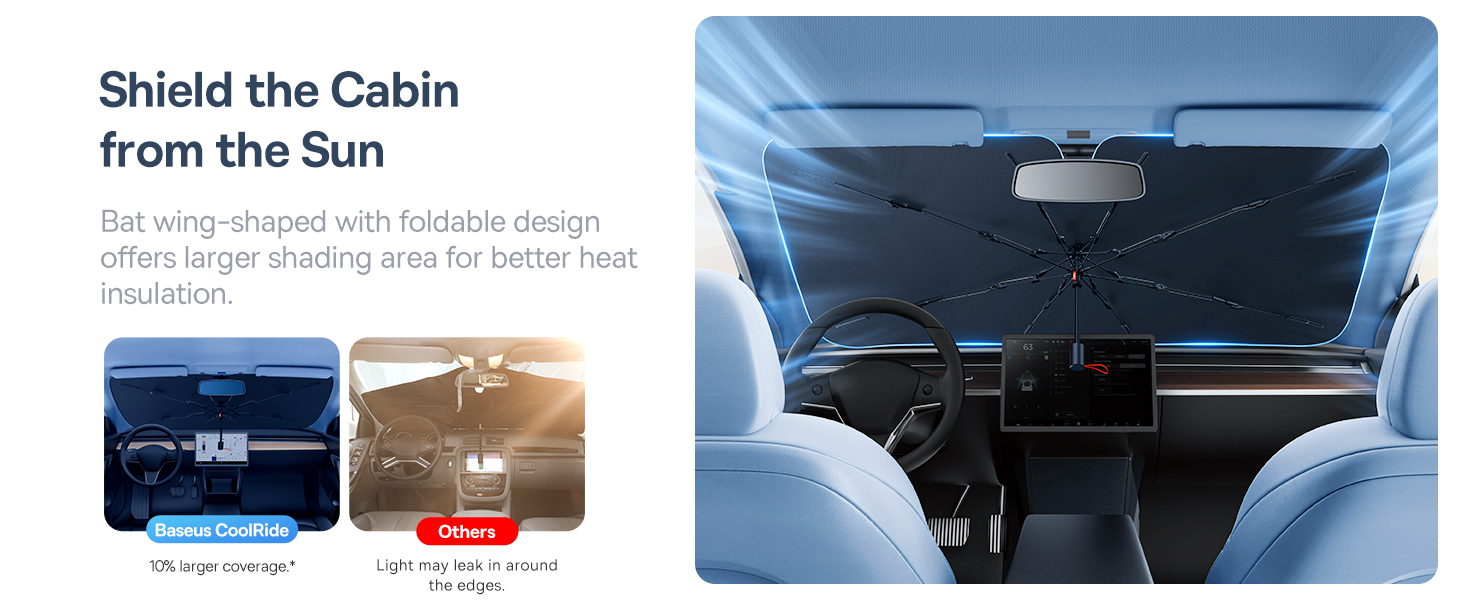 Baseus Car Sun Shade, for Car Front Windshield, Car Umbrella Sun Shade Cover, Foldable Anti