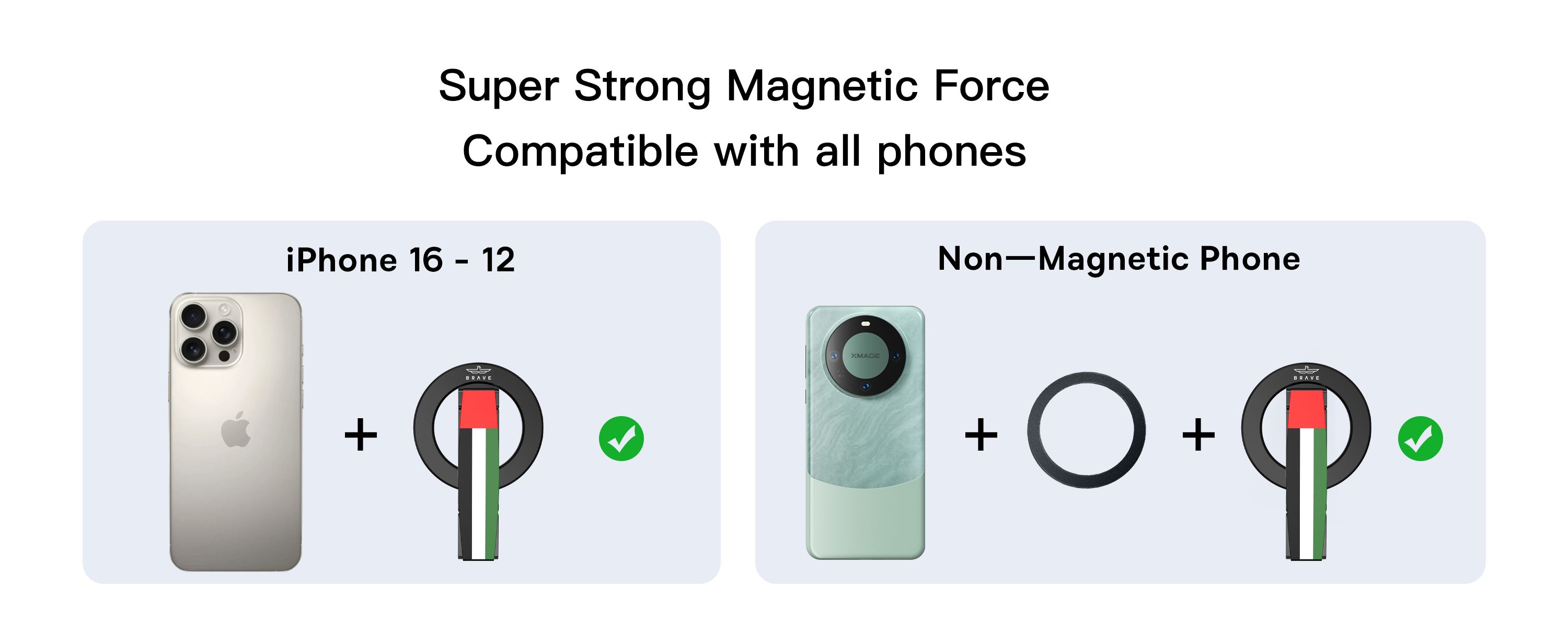 BRAVE UAE Flag MagSafe Phone Grip – 360° Rotatable Kickstand, Magnetic Ring Holder, Compatible with iPhone 12–15 Series