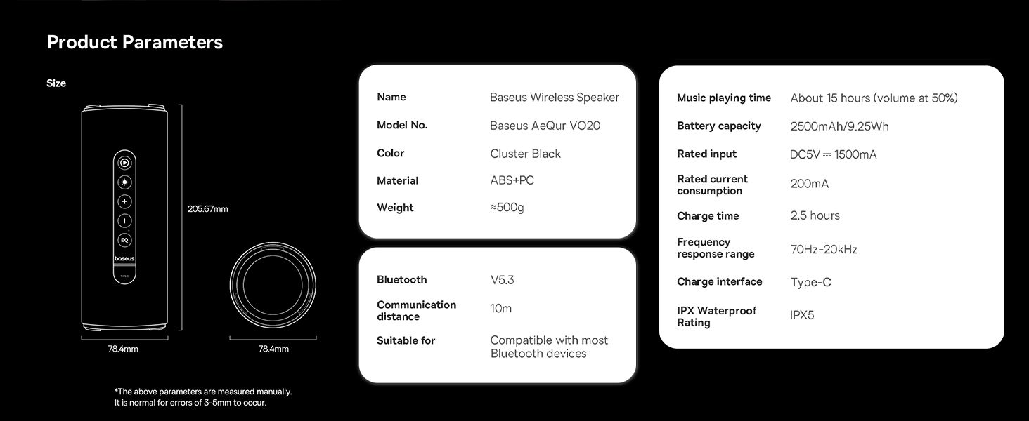 Baseus AeQur Series VO20 Bluetooth Speaker with Ambient RGB Light