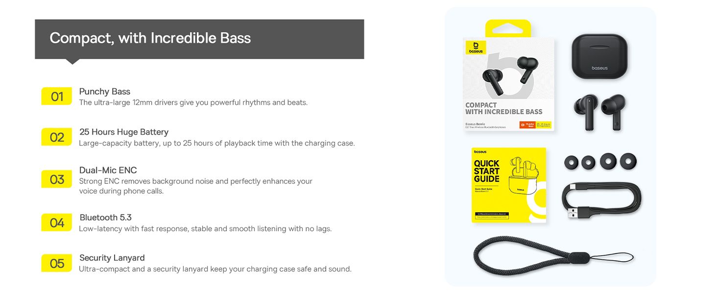 Baseus Bowie E17 True Wireless Bluetooth Earphones With Dual Mic ENC &amp; Punchy Bass