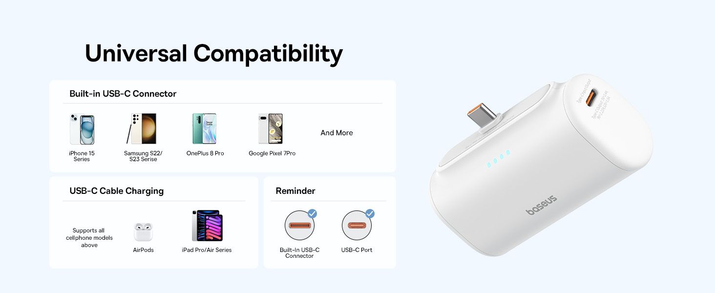 Baseus Compact Series 5000mAh Fast Charging Power Bank 20W PD With Built