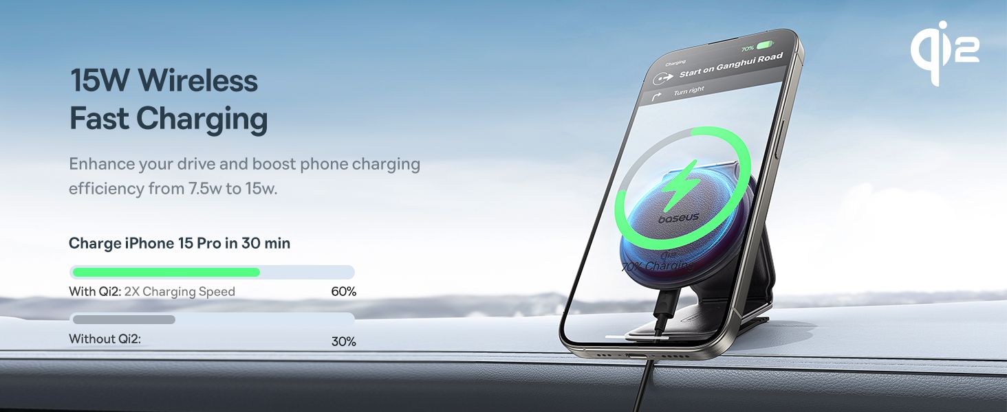 Baseus C02 PrimeTrip Series Mega Magnetic Wireless Charging Car Phone Holder with 15W Qi2 MagSafe – 360° Adjustable, Foldable Dashboard Mount – Black​