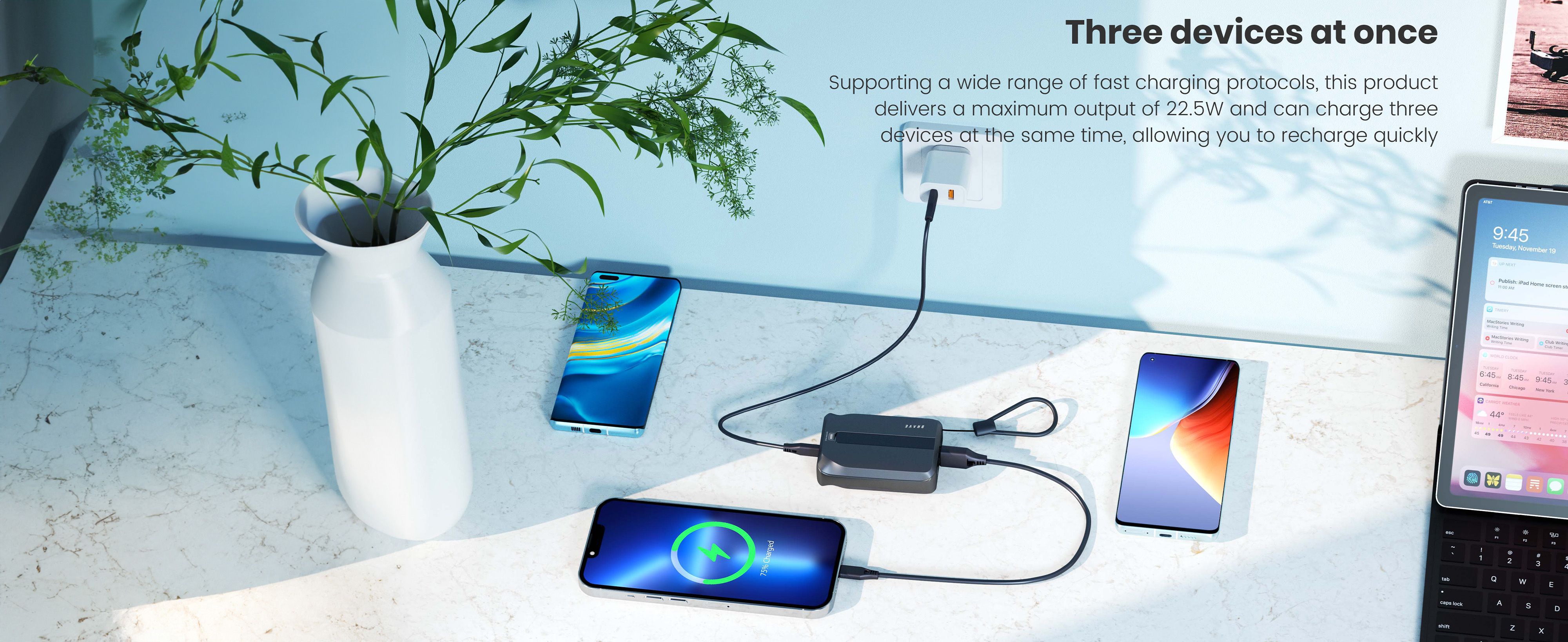 Brave 10000mAh Power Bank Support PD 20W and USB A 22.5W Fast Charging with Built