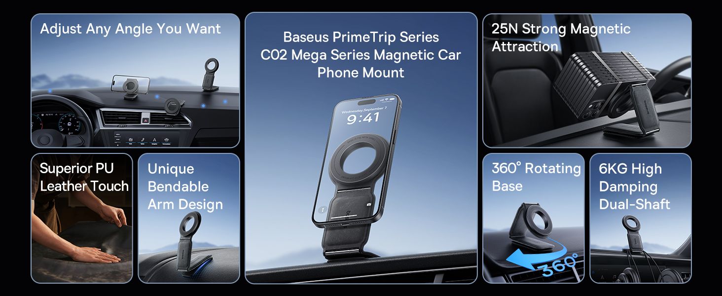 Baseus C02 Prime Trip Series Magnetic Car Phone Holder 360° Rotatable, Foldable Car Mount