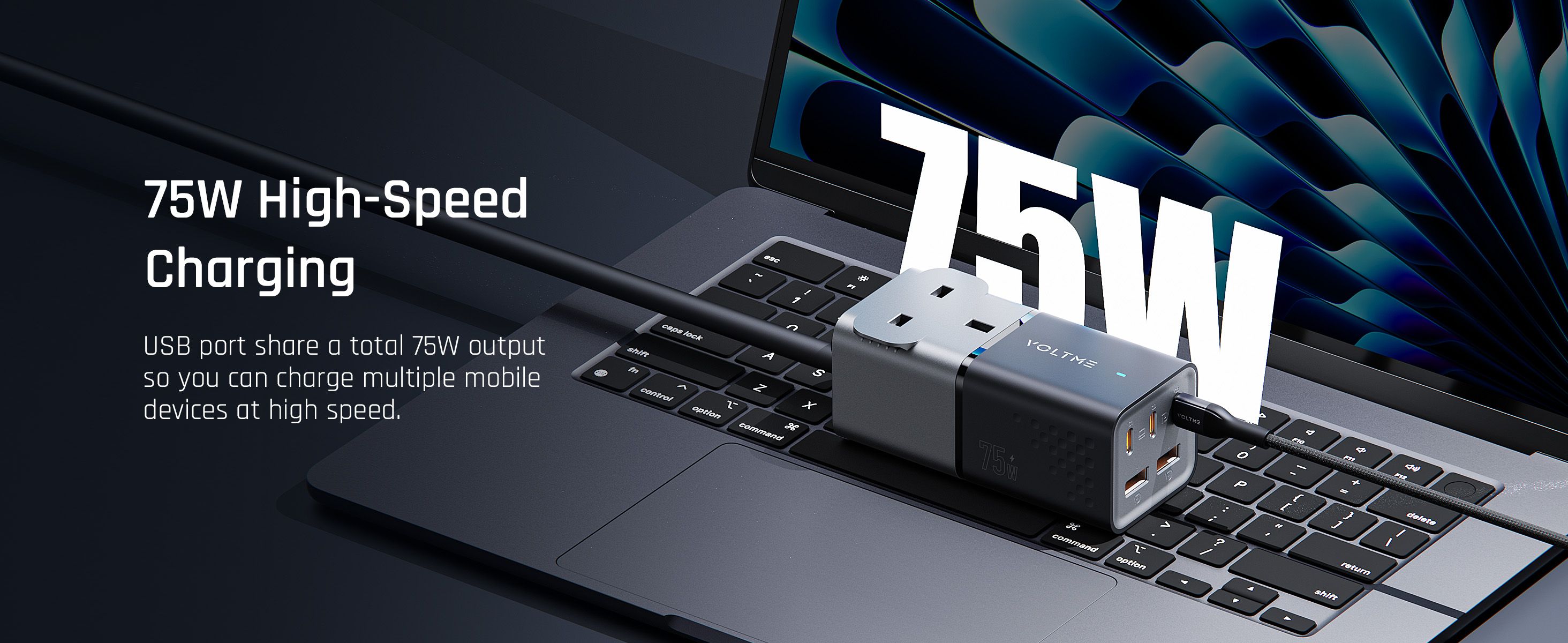 Voltme VITO Go 75W GaN3 EzTravel 6 in 1 Power Strip Charger, 1.8M AC Cord with UK Plug