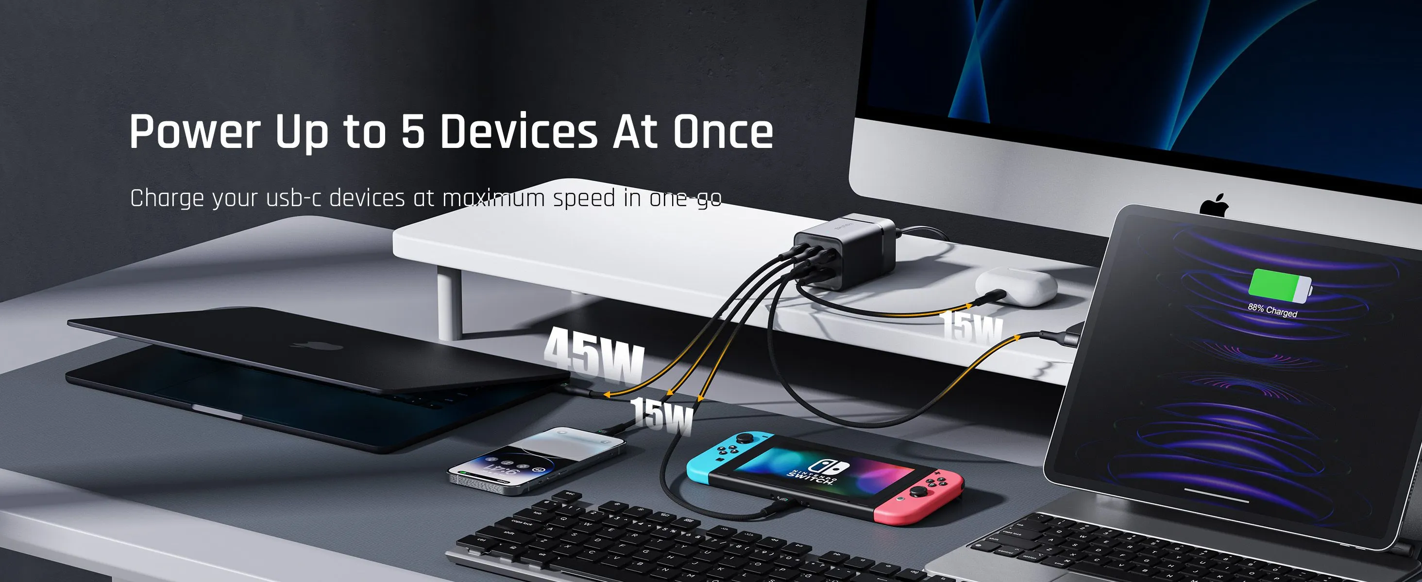 Voltme VITO Go 75W EzTravel 5 in 1 Desktop Charger, 1.8M Power Cable with UK Plug