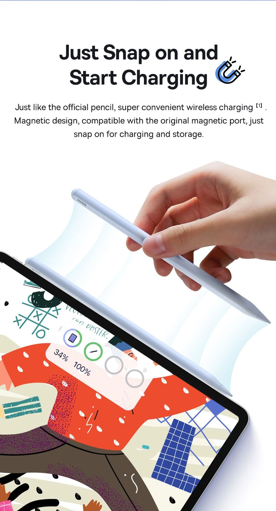 Baseus Smooth Writing 2 Series Wireless Charging Stylus Portable Touch Screen Capacitive Pencil with Nib (Active Wireless Version)