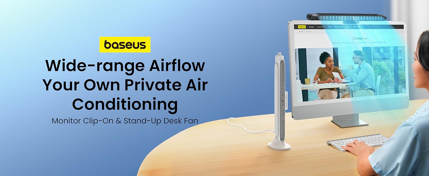 Baseus Desktop Fan, 2 in 1 Monitor Clip