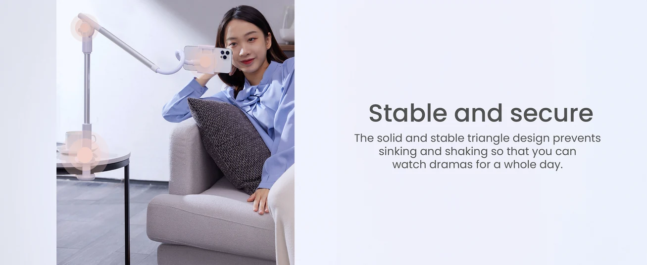 Baseus 360° Rotating Flexible Long Arm Phone Holder – Adjustable Clamp Mount for Bed, Desk, Kitchen; Compatible with iPhone, Samsung, Xiaomi, Tablets