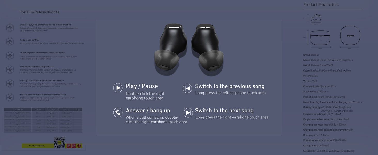 Baseus Encok True Wireless Earphones WM01