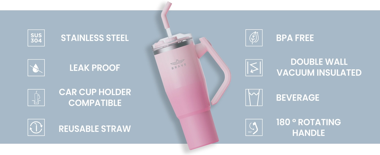 Brave Temp Guard Vacuum Insulated Travel Mug – 180° Rotating Handle, 24H Cold &amp; 12H Hot Retention, Leak